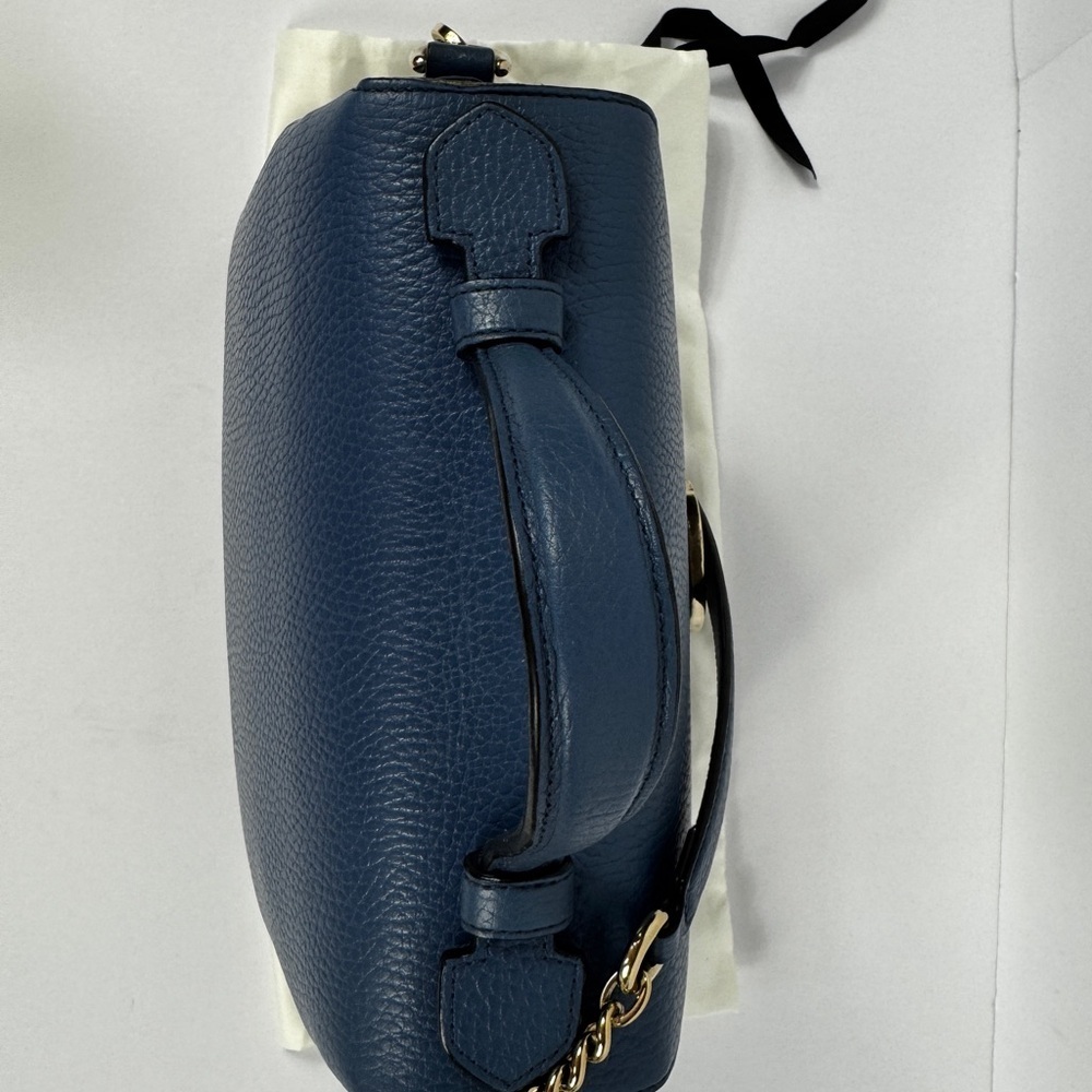 Gucci GG Interlocking Navy Leather Satchel with Gold Chain Made in Italy - Picture 7 of 15